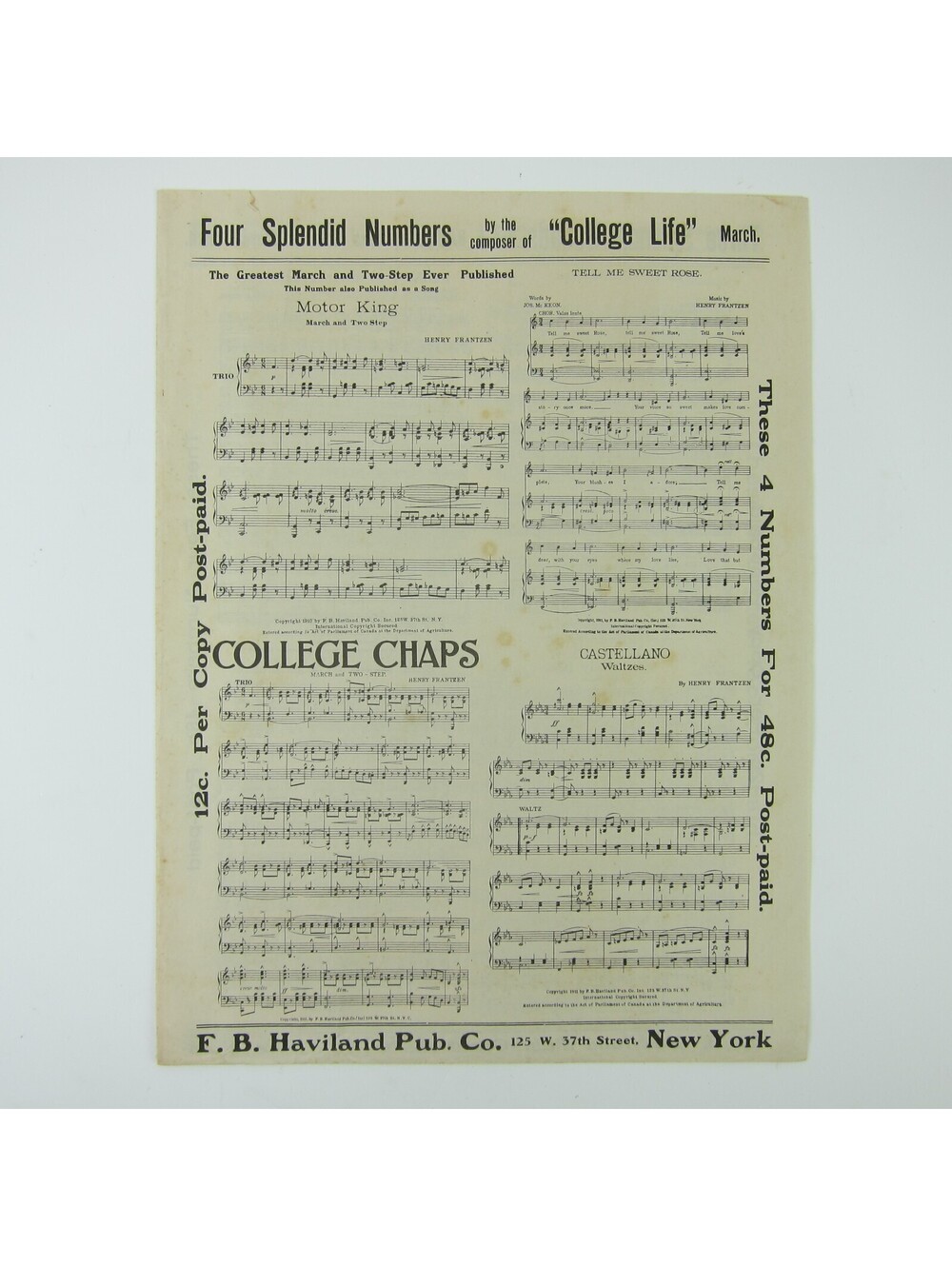 Sheet Music Sampler Catalog F.B. Haviland Publishing Co Advertising Antique 1912